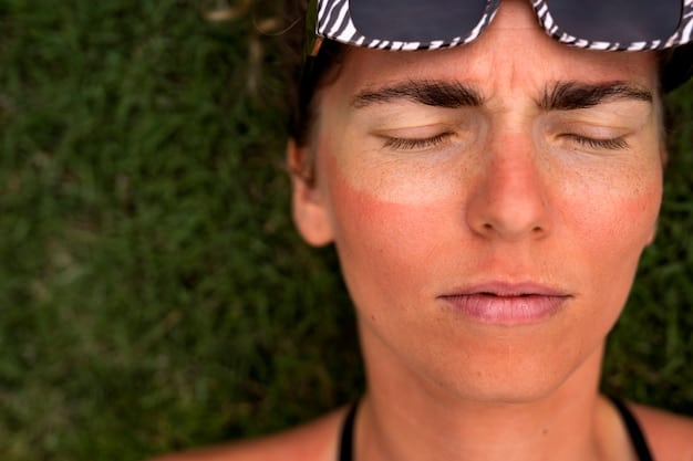 A close-up of a person's face, showing wrinkles and sun damage, emphasizing the effects of UV exposure.