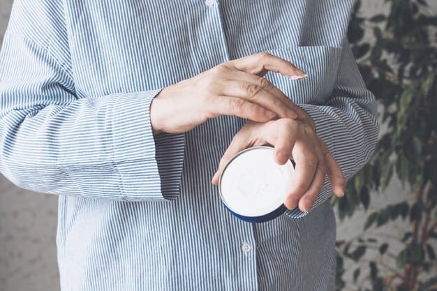 A person delicately patting a lightweight moisturizer onto their face. The focus is on the texture of the moisturizer and the gentle motion of application, implying softness and care.