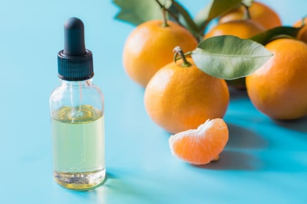 Ingredients for skincare arranged creatively, serum being dripped on the main ingredient of choice, e.g. Vitamin C.