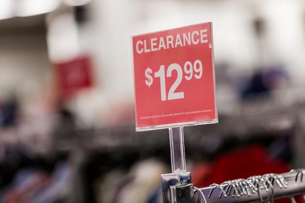 Close-up of a product tag inside an outlet store, showing detailed information about the item's origin, material, and pricing, possibly indicating it was specifically made for the outlet.